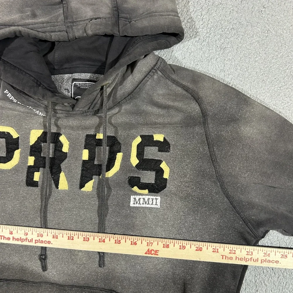 PRPS Hoodie Mens Large Gray Black Pullover Sweatshirt Streetwear #3619